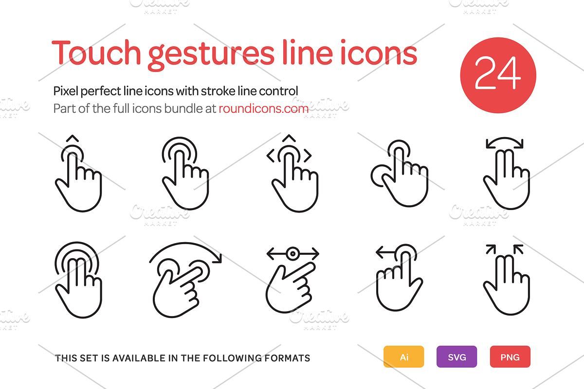 Touch Gestures Line Icons Set