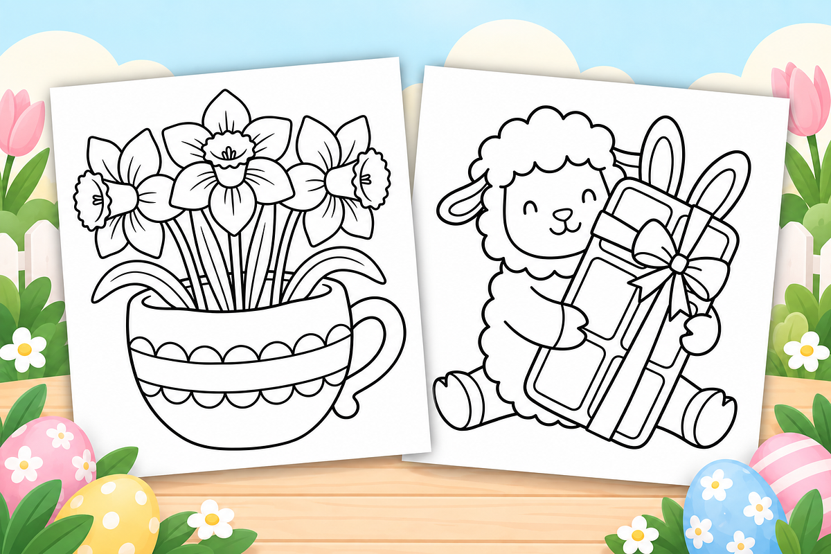 Happy Easter Coloring Pages Vol. 4, a Seasonal Illustration by Inkivelle Studio (Photo 2 of 3)