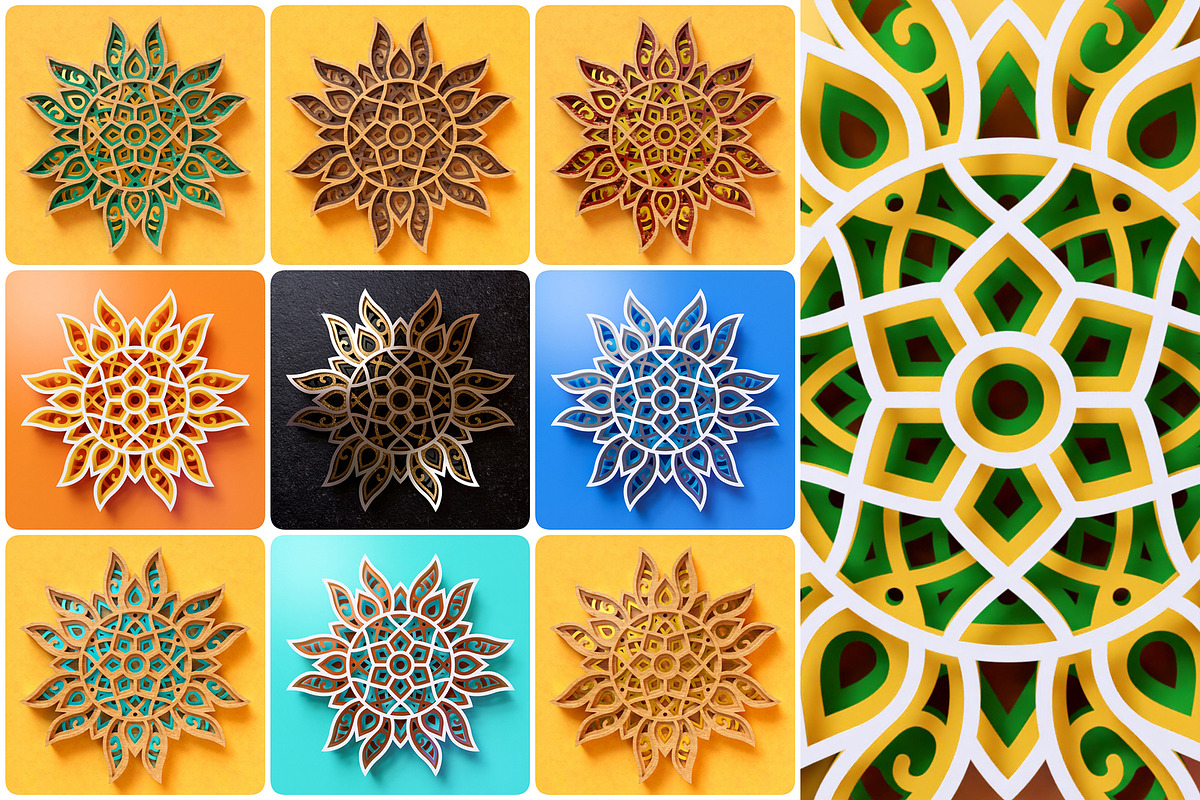 Sun Mandala 3D Layered SVG Cut File, an Illustration by pixaroma