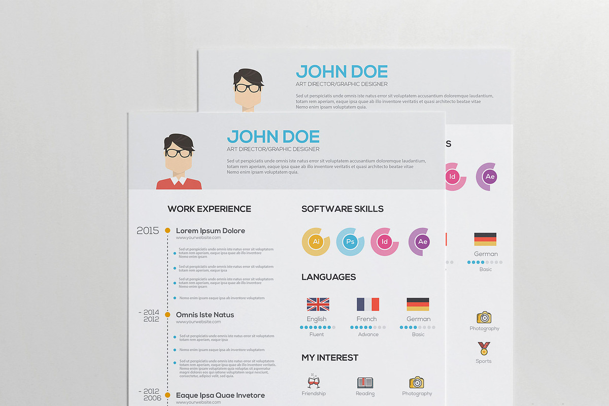 Flat Resume with Infographics, a Work Illustration by Creative Graphics (Photo 2 of 7)