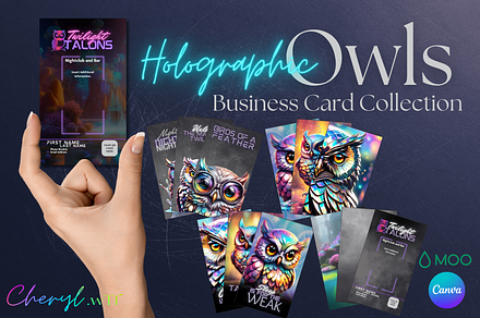 Holographic Owls: Business Cards, a Business Card Template by Cheryl.wTf
