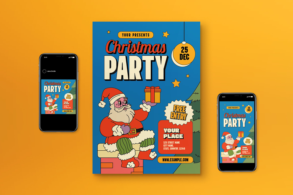 Blue Flat Christmas Party Flyer Set, a Flyer Template by graphicook (Photo 1 of 6)