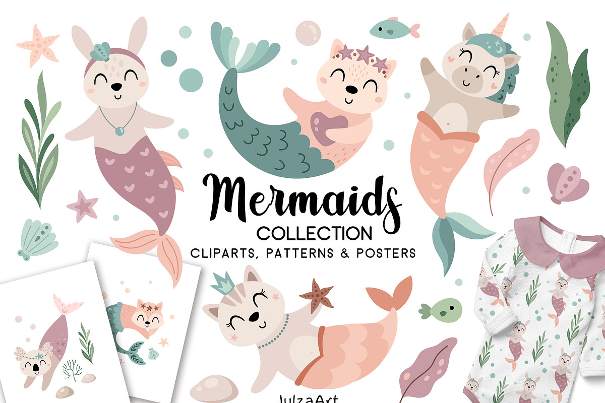 Mermaids collection, an Animal Illustration by JulzaArt (Photo 1 of 9)