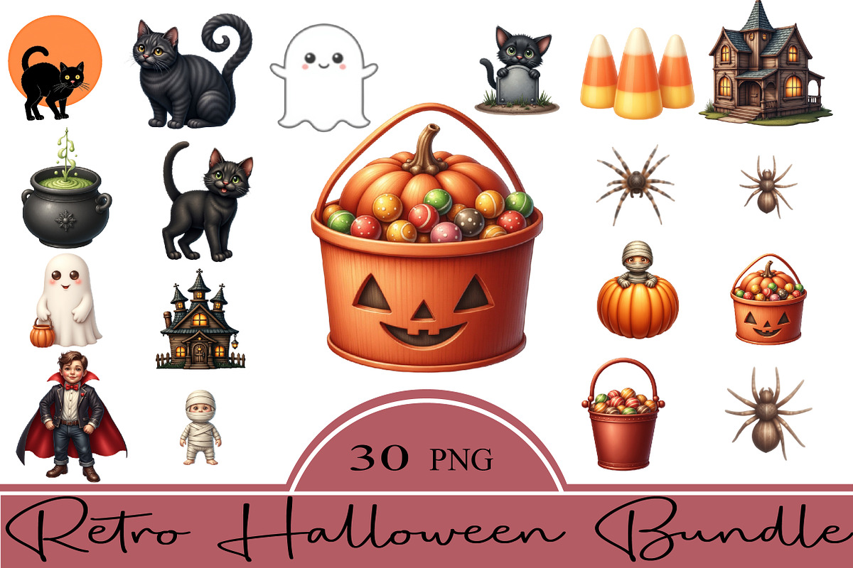 Retro Halloween Clipart Bundle, an Illustration by CrexoraLab (Photo 4 of 5)