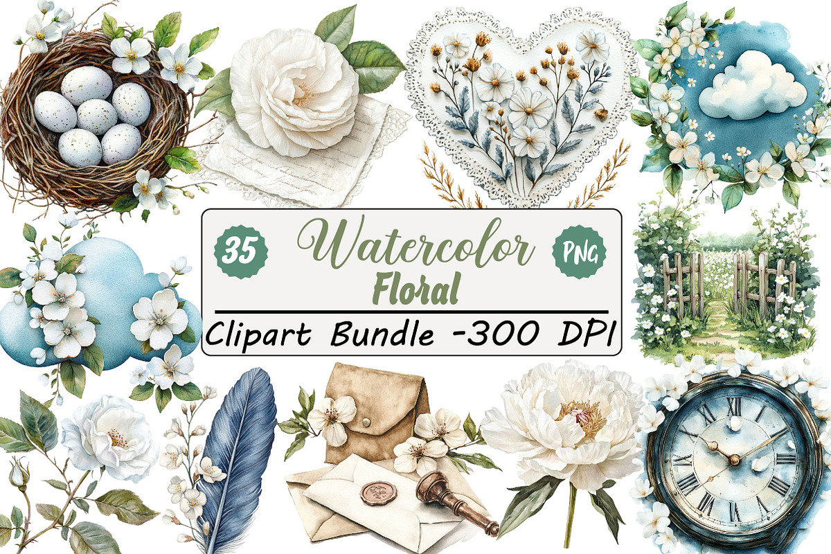 Watercolor Floral Clipart, an Illustration by DreamCafeArt (Photo 1 of 8)