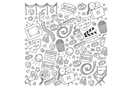 Cinema pattern with vector icons, a Technology Illustration by Doodle