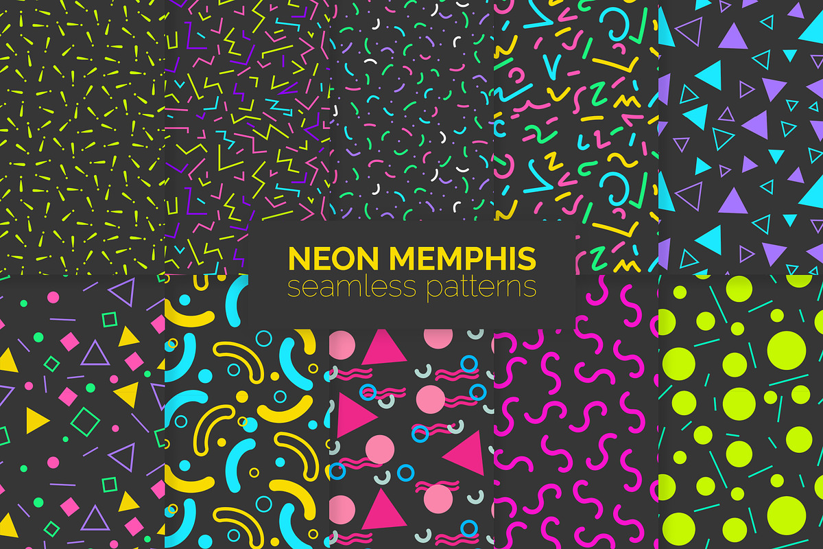 Neon Memphis Seamless Patterns, a Pattern Graphic by 3Y_Design (Photo 1 of 6)