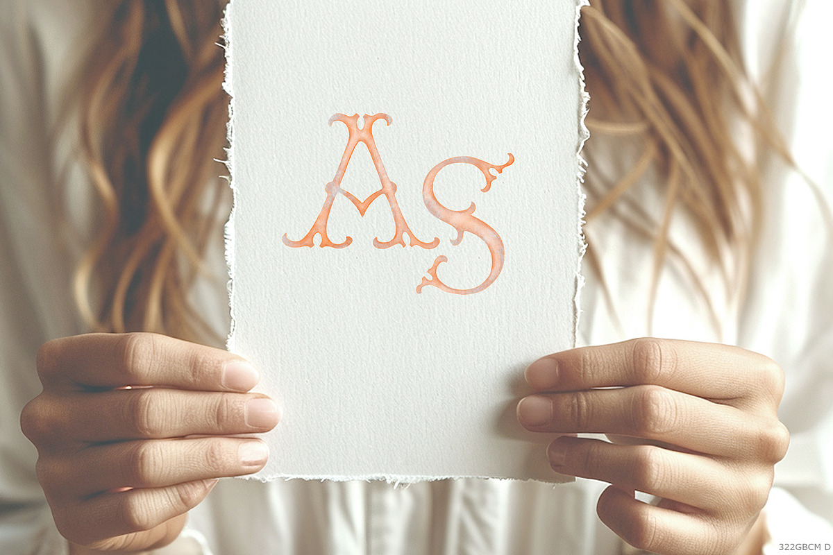 Monogram letters watercolor peach, a Decorative Illustration by GrafikBoutique (Photo 3 of 3)