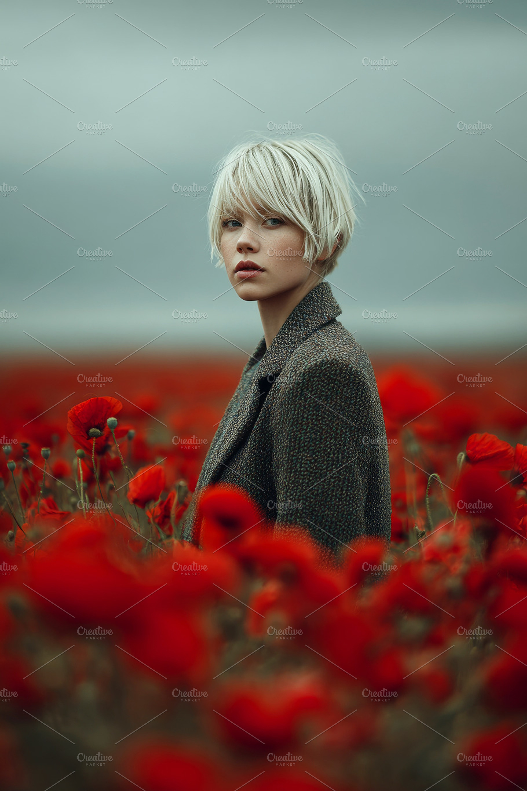 Woman with in a Field of Poppies, a Person Photo by Ocean Digital Art