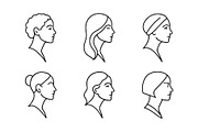Women Face Logo Set, an Outline Icon by Vectorium Studio (Thumbnail 1 of 2)