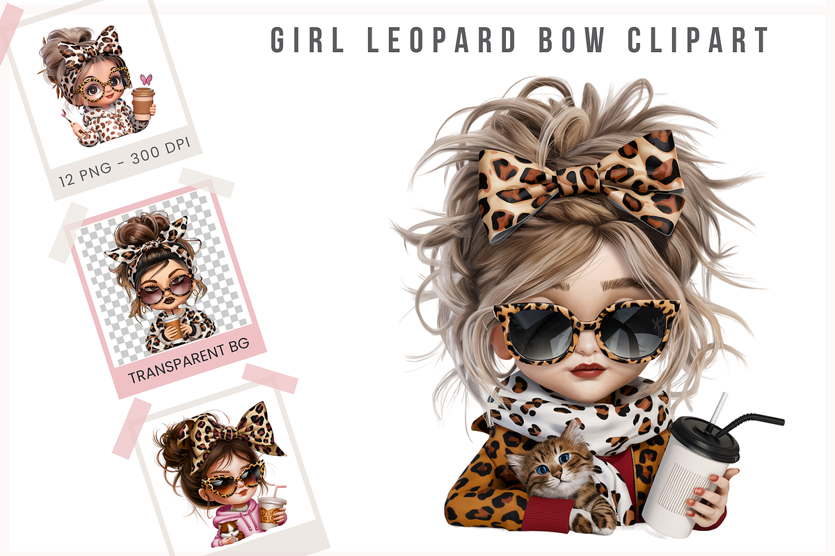 Girl Leopard Bow Clipart PNG Bundle, a Graphic by Clipart Bloom (Photo 1 of 12)