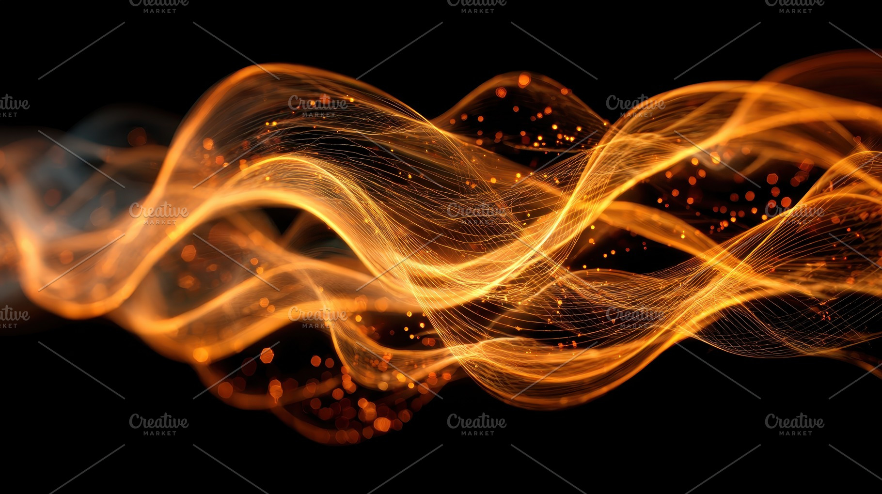 Golden Waves Abstract Flowing Light, a Photo by Pixeness Studio