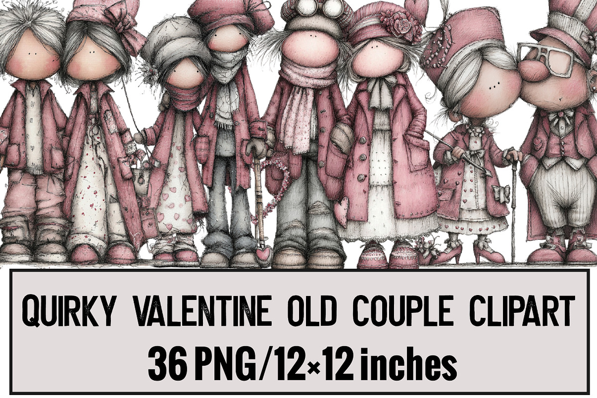 Quirky Valentine Old Couple Clipart, an Illustration by Design Market (Photo 1 of 3)