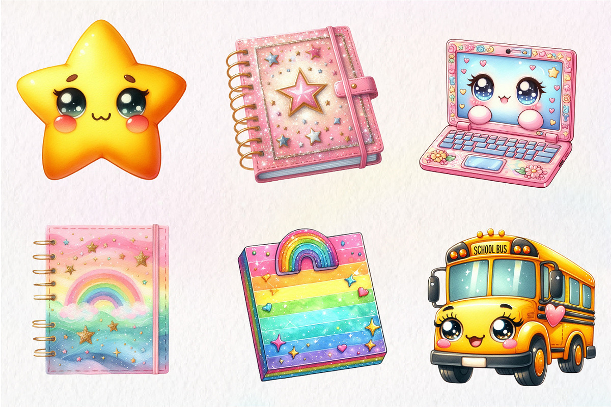 Kawaii Glitter School Clipart, an Illustration by CreationArt (Photo 5 of 5)