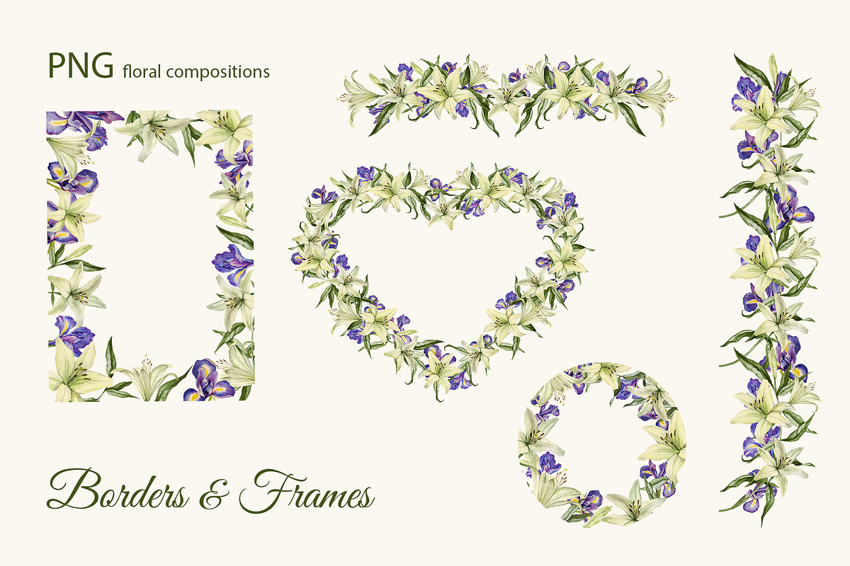White Lily and Blue Iris set, a Decorative Illustration by L- design studio (Photo 4 of 9)