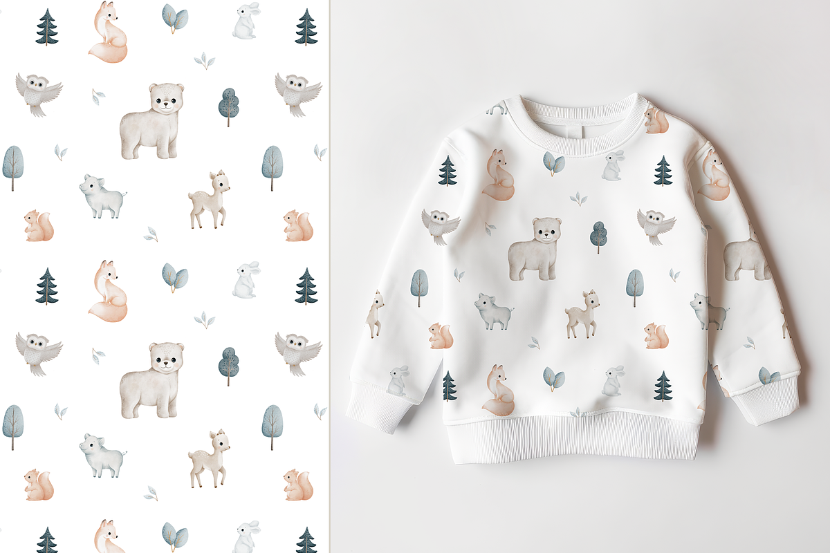 Forest Animals pattern & Clipart Set, a Pattern Graphic by tetiartline (Photo 3 of 4)