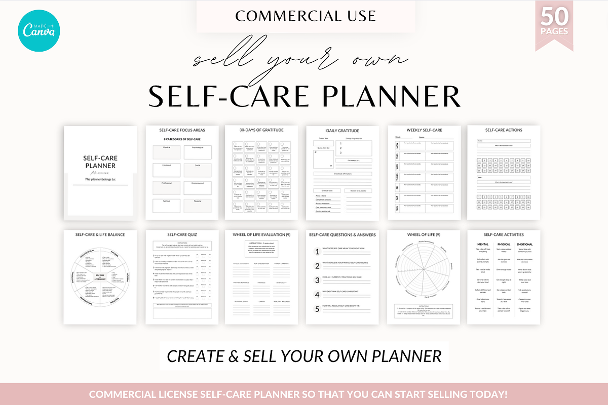 Self-care wellness planner Canva, a Templates & Theme by Cate Creates (Photo 2 of 7)