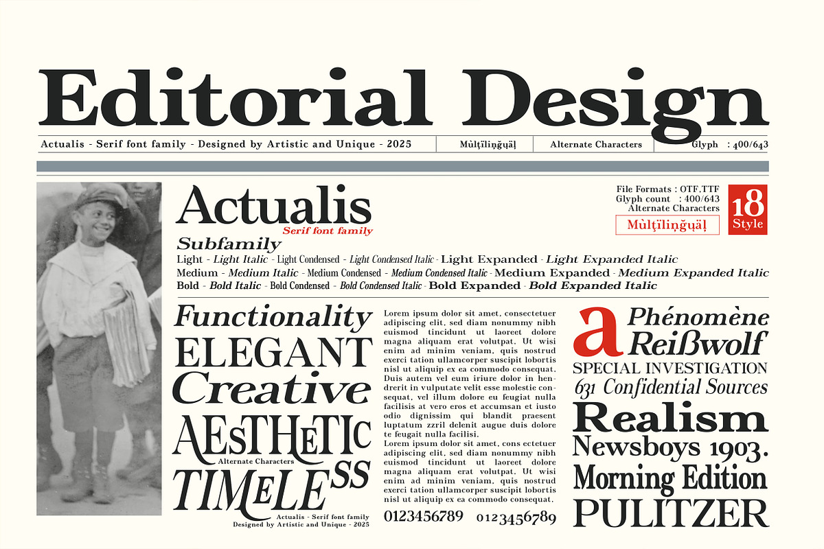 Actualis - Serif Font Family, a Serif Font by Artistic & Unique (Photo 6 of 15)