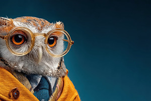 Intelligent owl wearing round glasses and elegant coat scholarly, an Animal Photo by José Manuel Gelpi