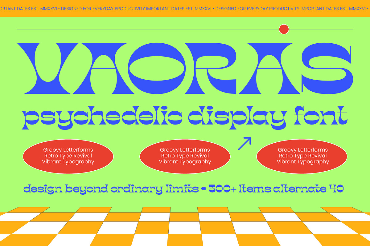 Vaoras Psychedelic Display Font, a Serif Font by timelesstype.co (Photo 1 of 10)