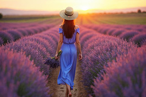 Young woman in flowing summer dress, a Nature Photo by Volff