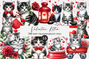 Valentine Kitten Cliparts Bundle, an Illustration by Designworld