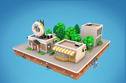 Cartoon City Block Cafe Building, an Architecture 3D Model by Low Poly Lab