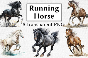 Running Horse Watercolor Clipart