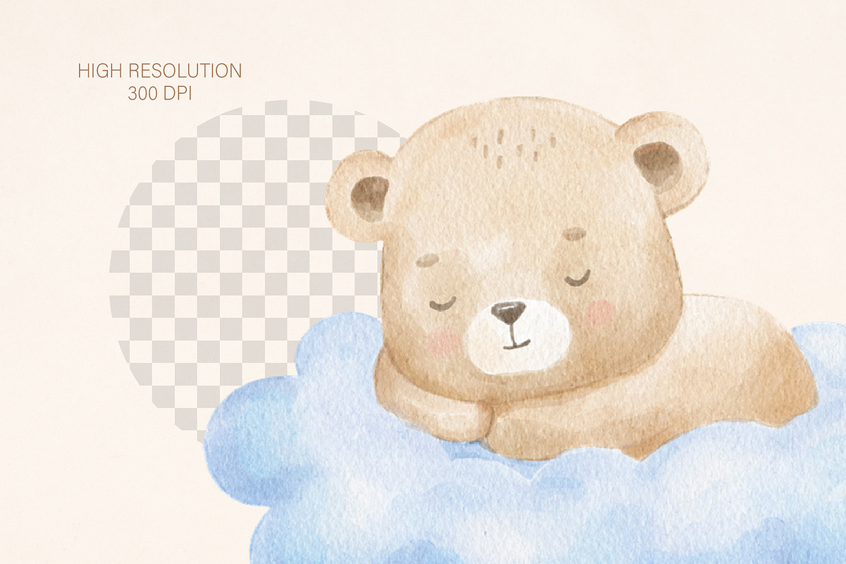 Watercolor teddy bear for nursery, an Animal Illustration by ElenaPlatovaArt (Photo 8 of 12)