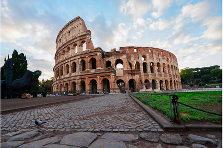 Colosseum at sunset in Rome, Italy, an Architecture Photo by Neirfy