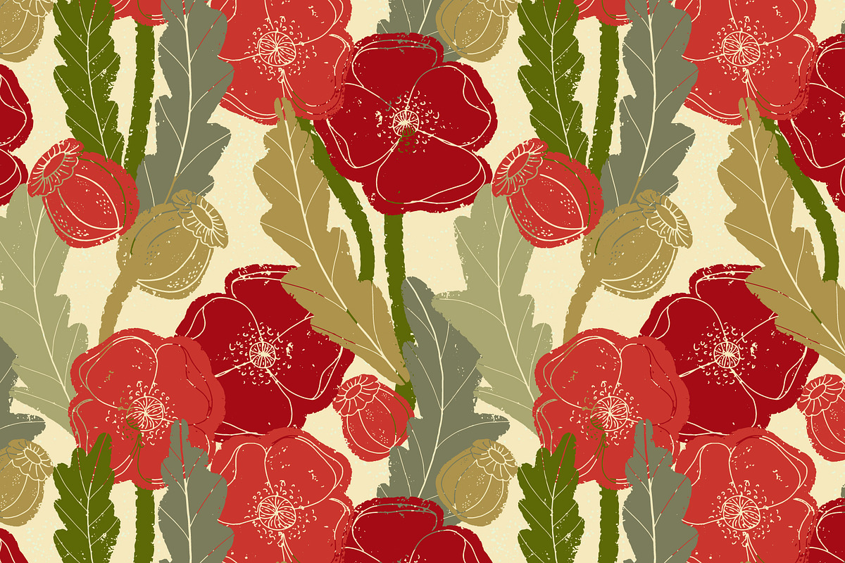 Poppy Botanical Lino, a Pattern Graphic by NayaChu (Photo 1 of 9)