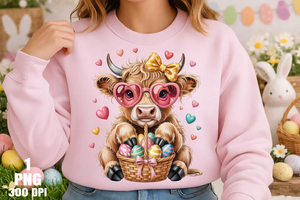 Easter Day Highland Cow PNG, an Illustration by Daily.Designs (Photo 2 of 5)