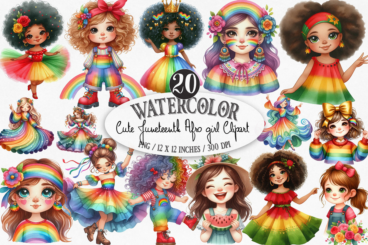 Cute Juneteenth Afro Girl Clipart, an Illustration by Designking (Photo 1 of 4)
