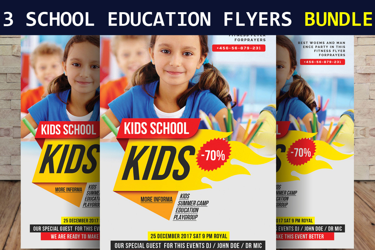 3 School Education Flyers Bundle, a Flyer Template by graphicforest