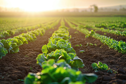 A field of lettuce illuminated by th, a Photo by Iftikhar Alam