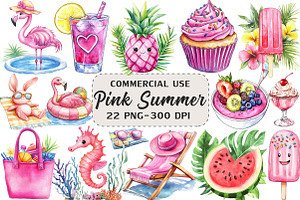 Pink Summer Sublimation Clipart, an Illustration by Craft Nest