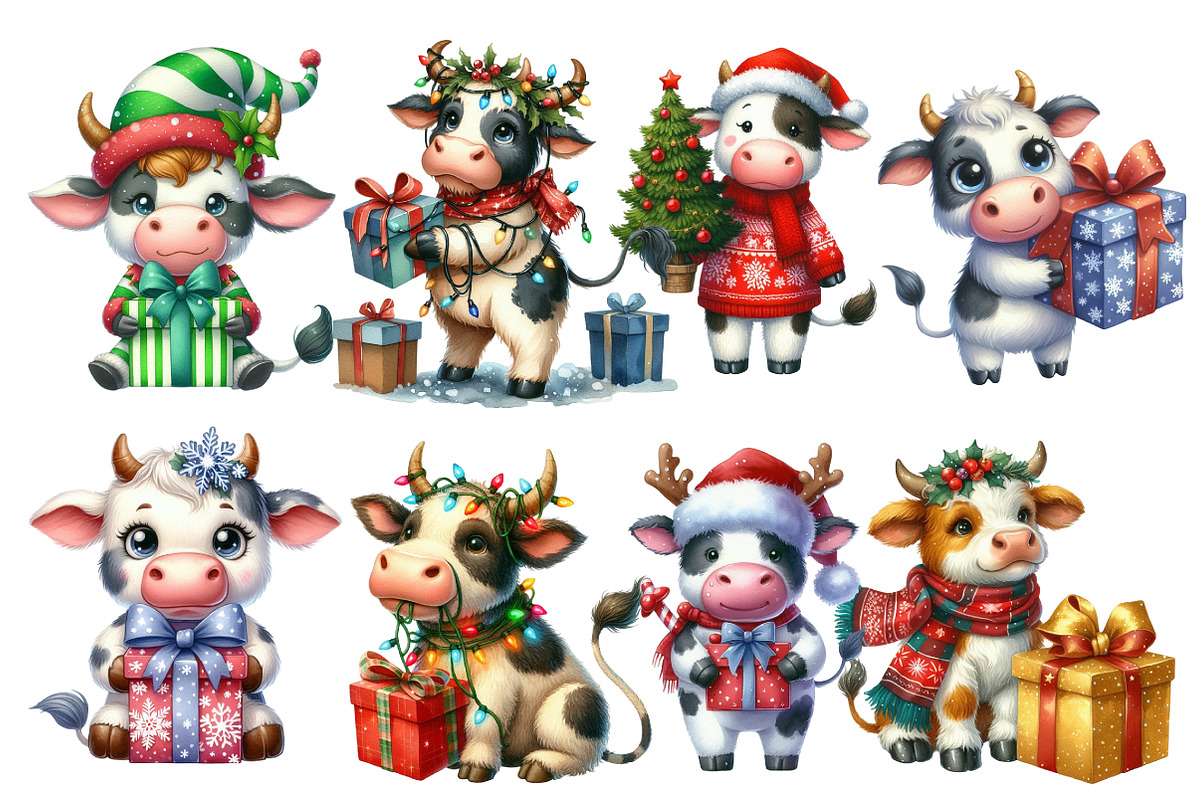 Christmas Funny Cow Clipart, an Illustration by Designworld (Photo 2 of 5)