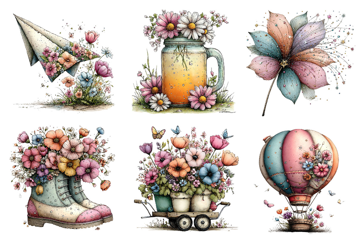 Whimsical Spring Clipart Bundle, an Illustration by Dream Creation (Photo 2 of 7)