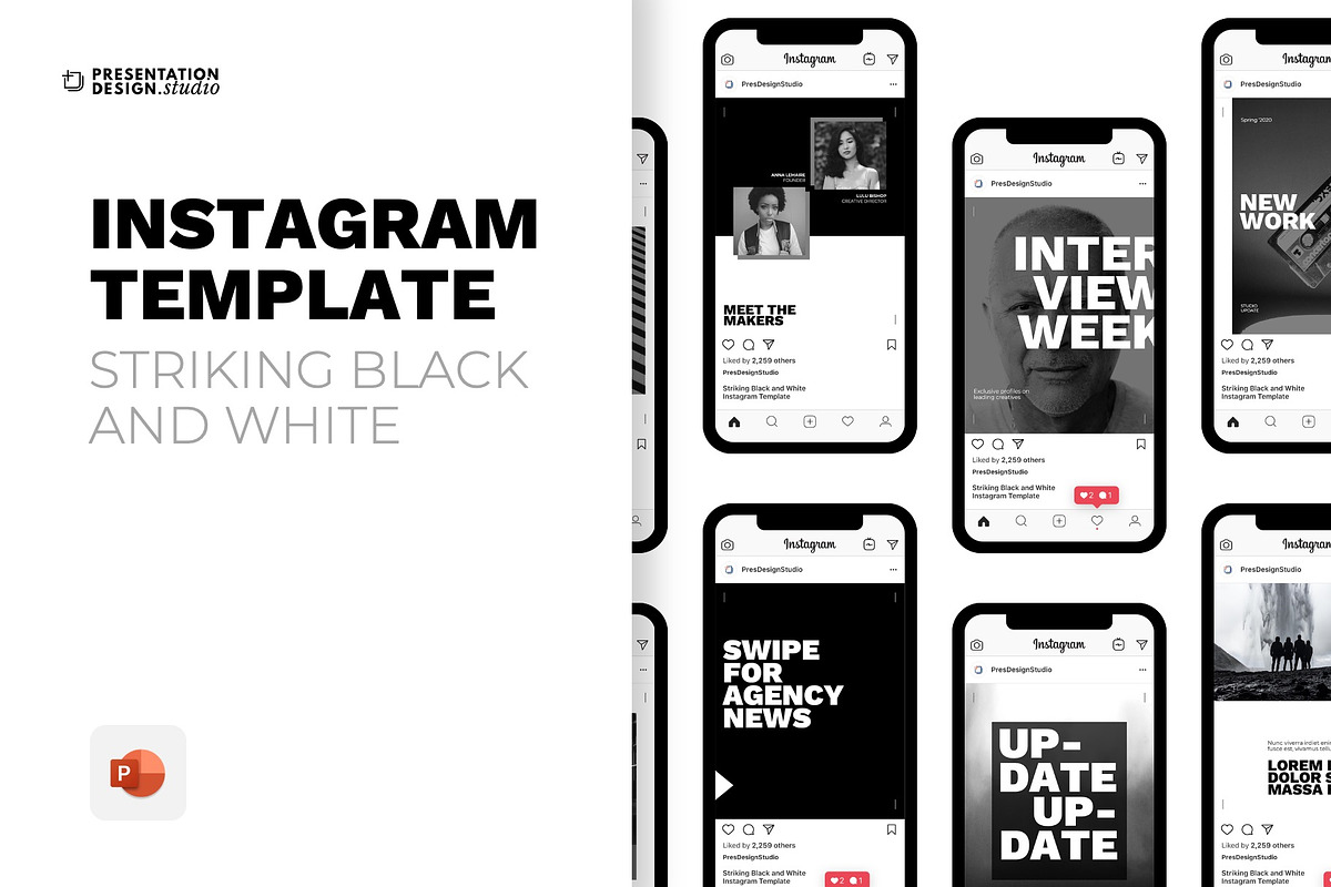 Striking B&W Instagram Post Template, a Social Media Template by PresentationDesignStudio (Photo 1 of 12)