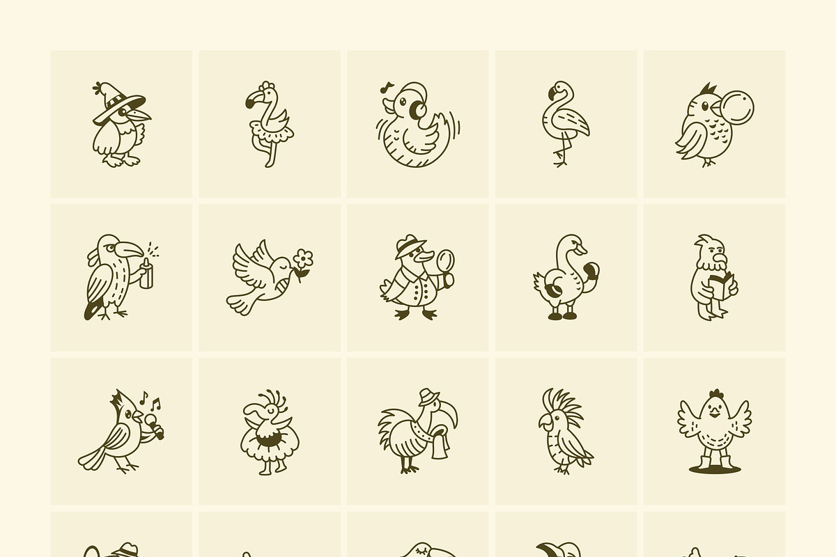 Bird Doodle Art Set, an Outline Icon by Vectors Market (Photo 8 of 8)