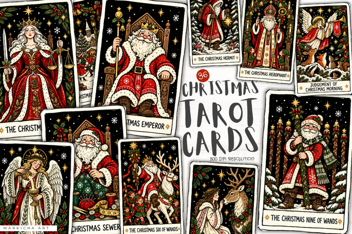 Christmas Tarot Cards PNGs, a Seasonal Illustration by Markicha Art (Photo 1 of 5)