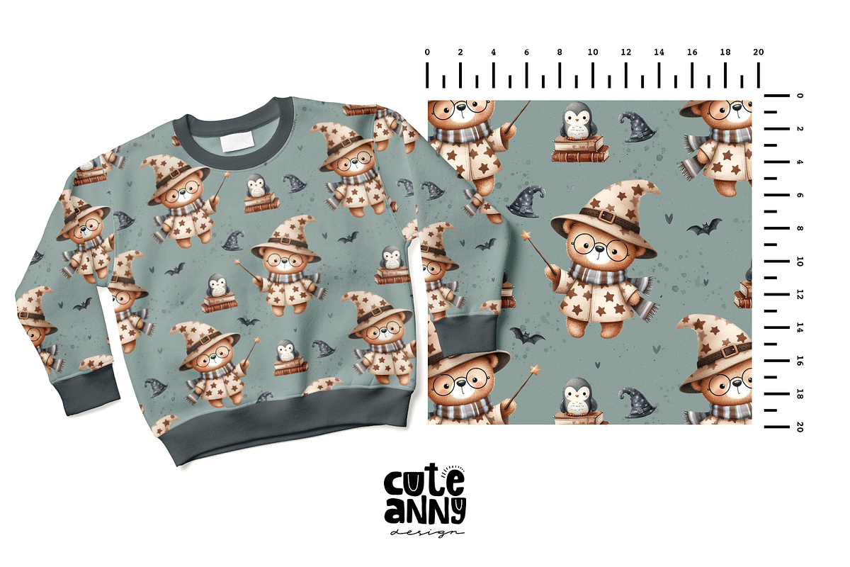 Pattern with wizard bear, a Pattern Graphic by Cuteanny Design (Photo 3 of 4)