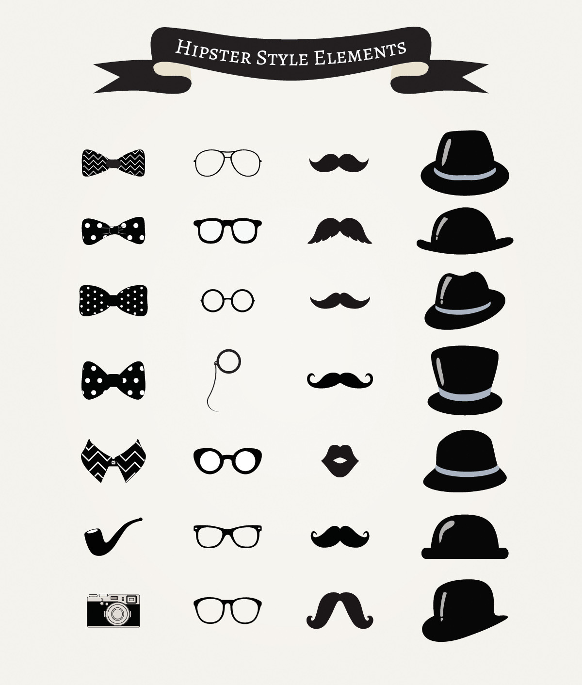 Vintage Hipster Icons by Olya Creative  Creative Market
