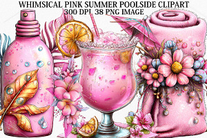 Whimsical Pink Summer Poolside Clipa, a Seasonal Illustration by Canvas Craft