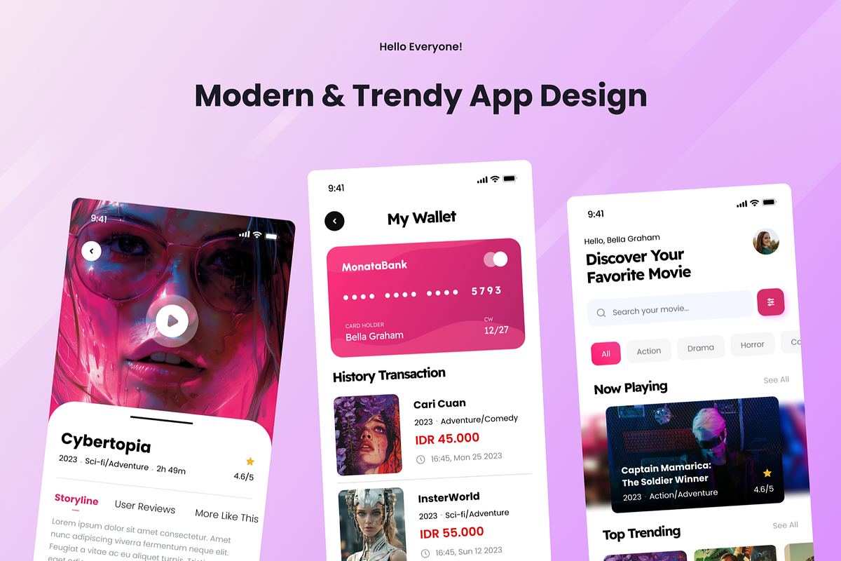 Moviku  - Movie Ticket Mobile, an UI Kit Template by SquidPixey (Photo 2 of 3)