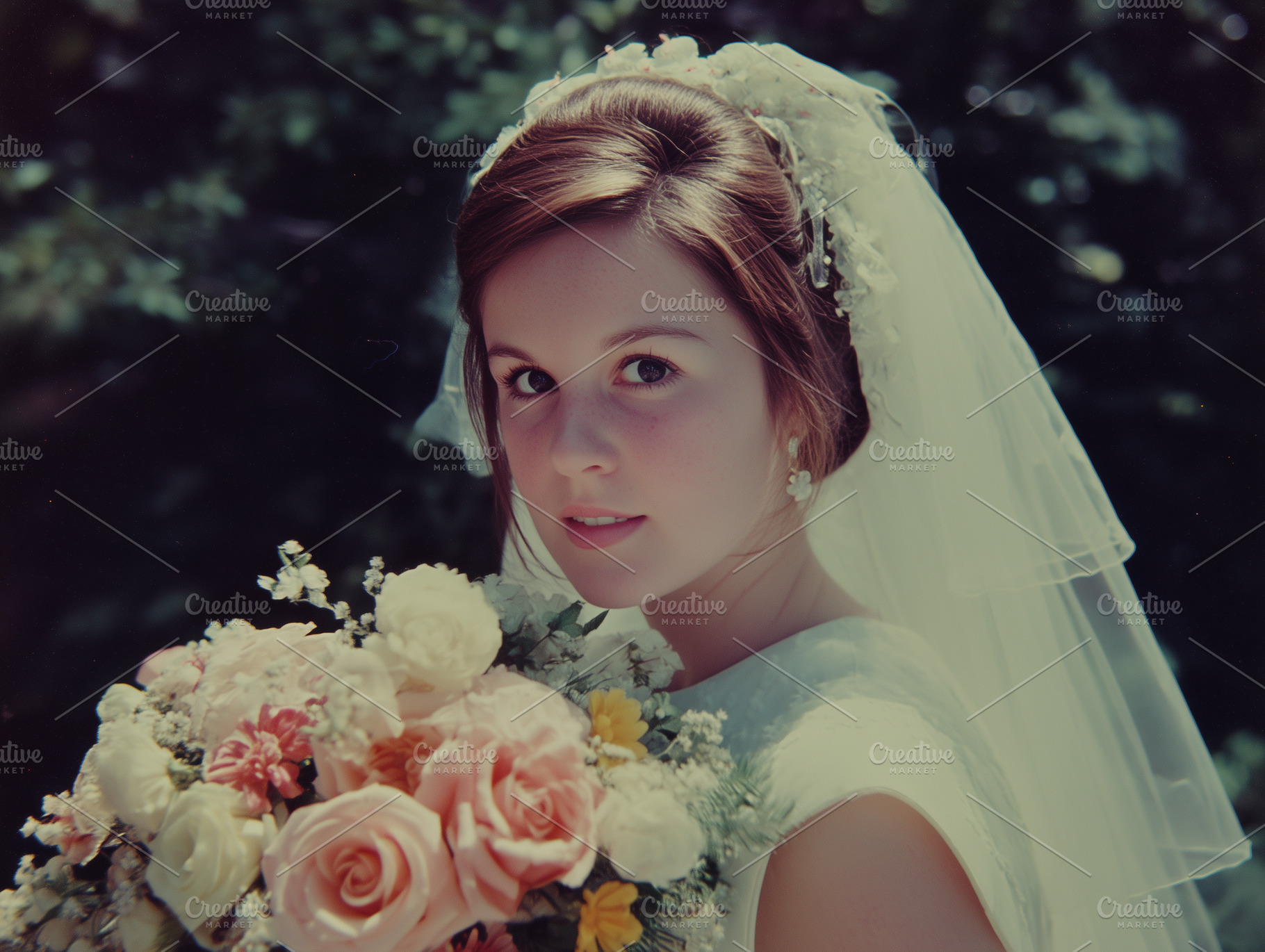Vintage Bridal Portrait Rose Bouquet, a Person Photo by k.tay