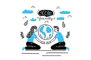 eco friendly banner with couple, a Person Illustration by studiogstock