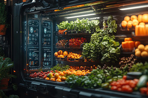 Fresh produce displayed in a modern, a Photo by Tanuart