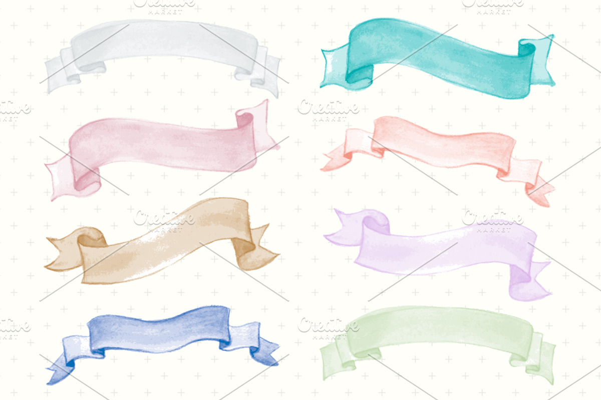Watercolor Ribbon Clip Art EPS+PNG preview 2