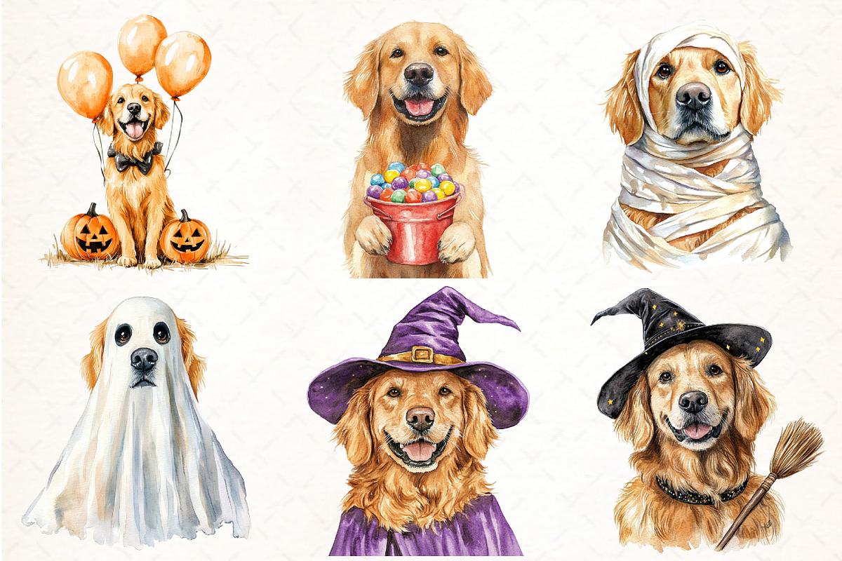 Golden Retriever Halloween Bundle, an Illustration by Pixels.Craft (Photo 3 of 7)